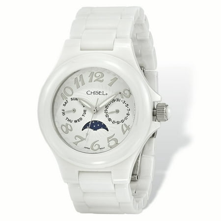 Primal Steel Ladies Chisel White Ceramic White Dial Watch