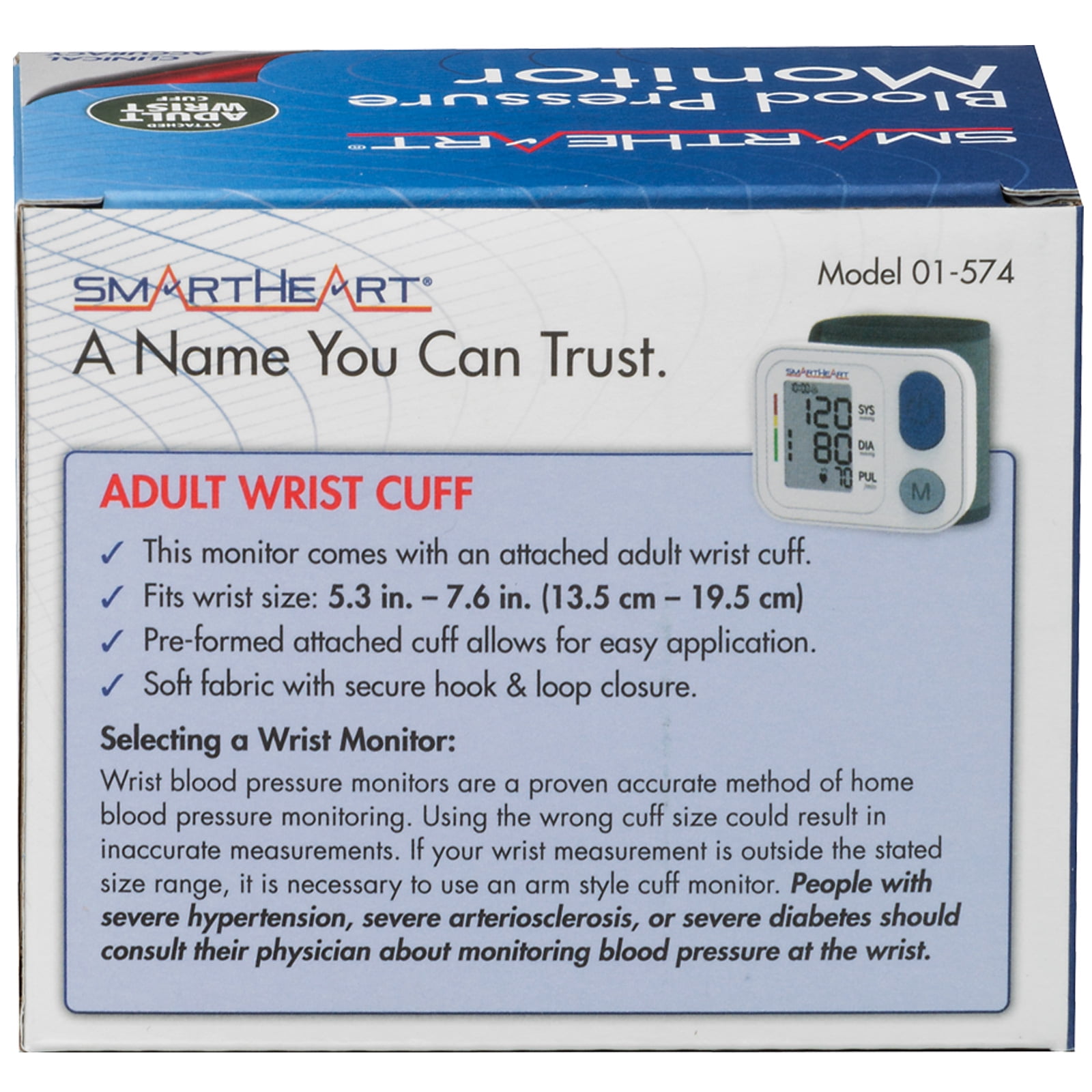 SmartHeart Wrist Blood Pressure Monitor, 2-Person Memory, 398 Readings Auto Inflation & Deflation
