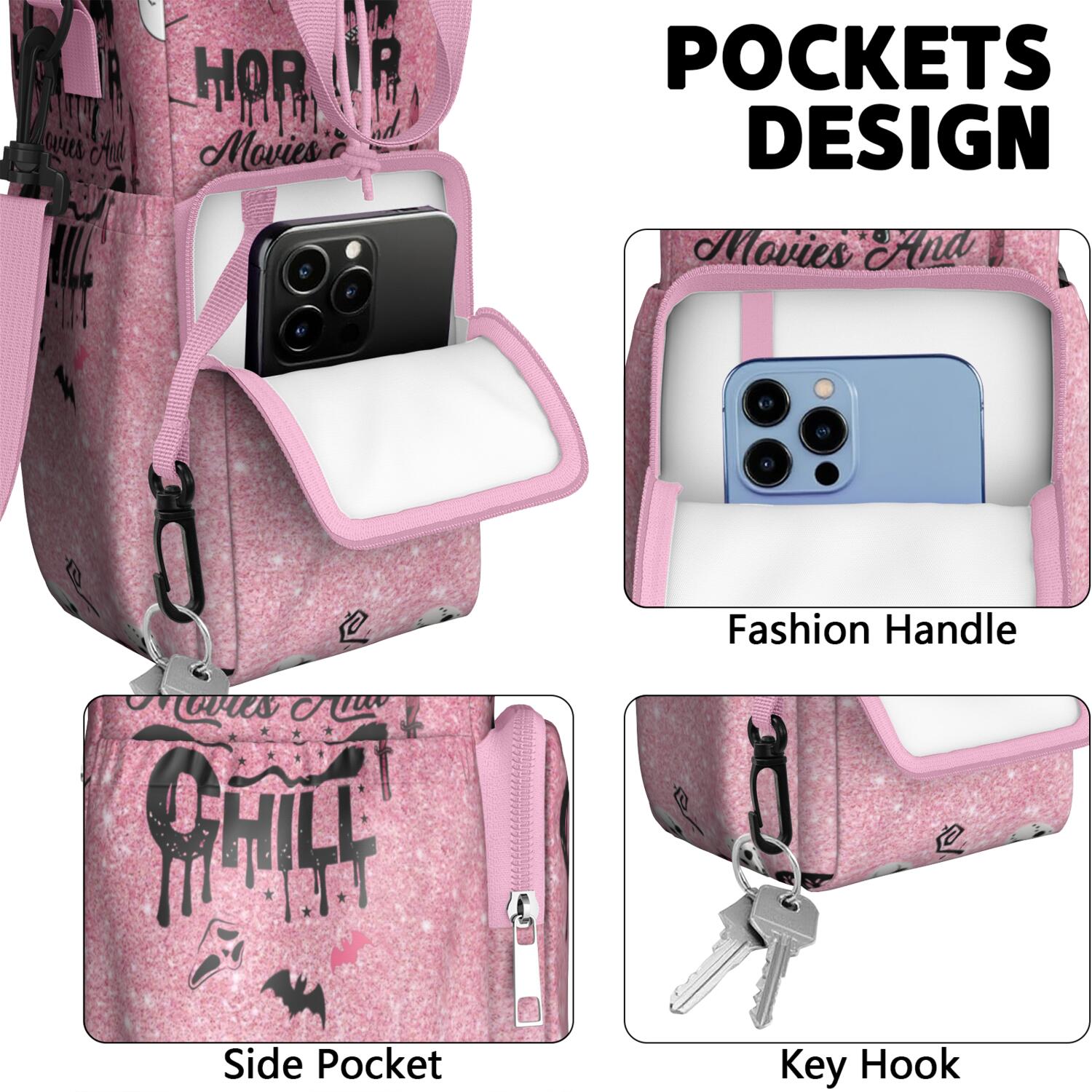 Insulated Halloween Ghostface Water Bottle Carrier Bag Sleeve with Strap Crossbody for 20/24/32/40oz Tumbler,Horror Spooky Water Bottle Holder Sling Bag with Pocket Gifts for Women Men Adults
