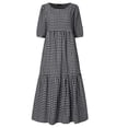 thumbnail image 3 of Uhndy Loose Baggy Plaid Dress for Women Casual Summer Puff Short Sleeve Midi Dresses Bohemian Beach Holiday Sundress-LQ, 3 of 4