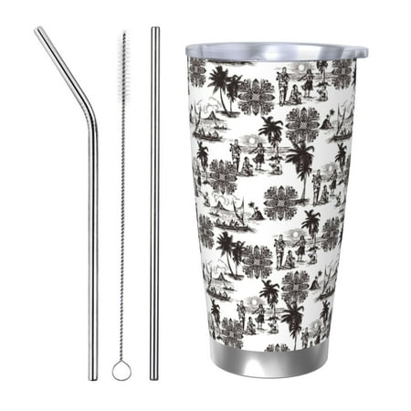 

Logiee Beach Print 20OZ Car Cup with Lid Stainless Steel Vacuum Insulated Double Wall Travel Tumbler Durable Insulated Coffee Mug Thermal Cup with Straw-Straw Three-piece Set