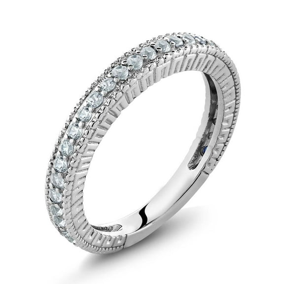 Gem Stone King 925 Sterling Silver White Created Sapphire Ring | 0.48 Cttw | Wedding Band Engagement Anniversary Promise Ring for Women (Size 6)
