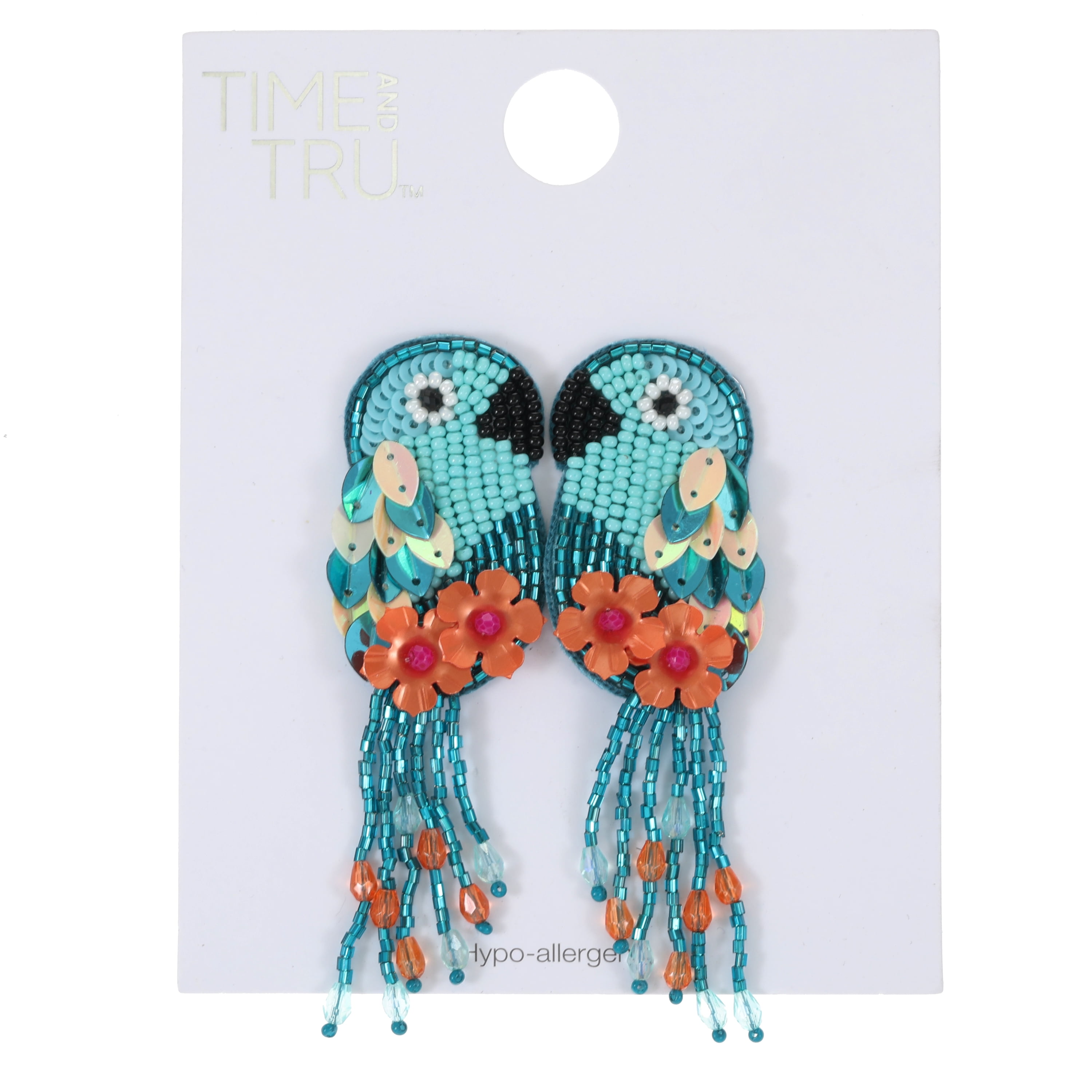 Time and Tru Beaded Parrot Earring, Multicolored, 1 Pair