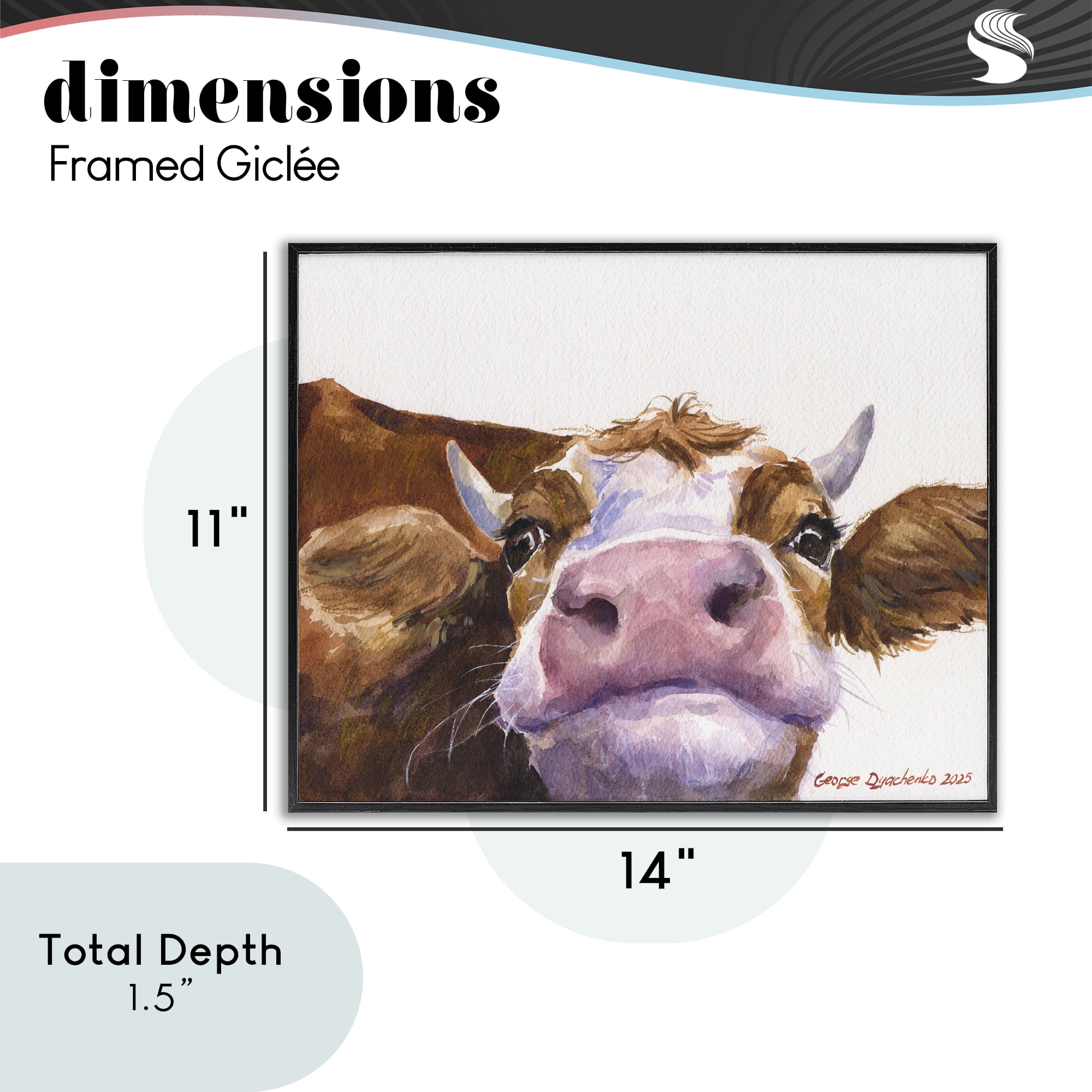 Stupell Industries Cute Cow Close Up Black Framed Giclee Art, design by George Dyachenko