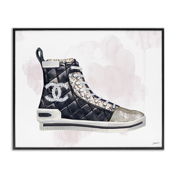 Stupell Industries Contemporary Glam Fashion Quilted Sneaker Designer Style Black Framed Giclee Art, 14 x 11, by Ziwei Li