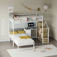 thumbnail image 6 of Advwin Twin Over Twin Bunk Bed with Desk, Stairs, LED Light & Charging Station, L-Shaped Metal Loft Bed with Storage Shelves & Drawers, 6 of 11