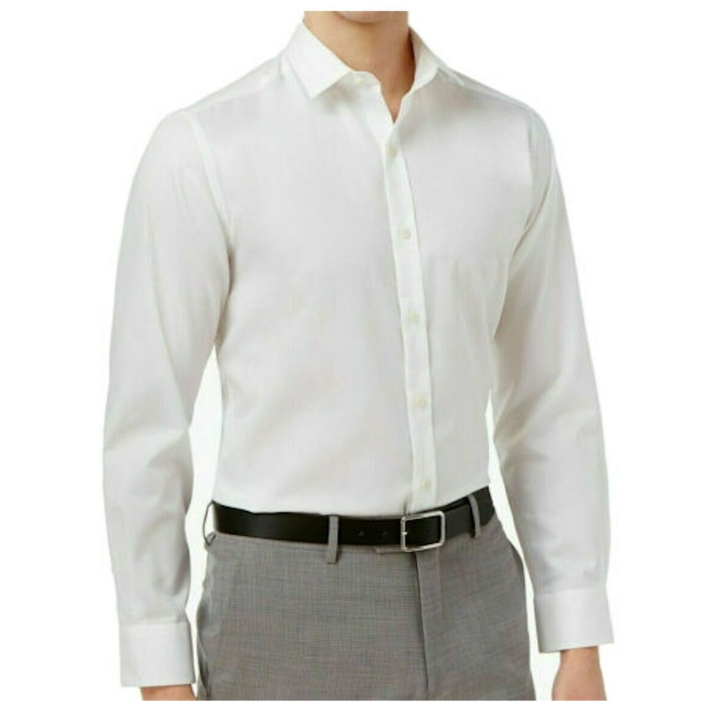 Bar III BAR III Mens White Collared Dress Shirt S 14/14.5 32/33