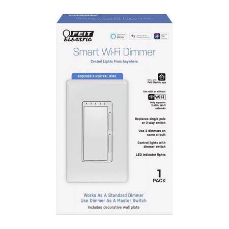 1 Pc, Feit Smart Home White 150 W Toggle Smart-Enabled Dimmer Switch 1 Pk