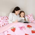 thumbnail image 4 of Homewish Kids Red Strawberry Bedding Comforter Set, Girly Pink Bow-tie King Bedding Sets, Cartoon Yummy Fruit Reversible Bed Sheets, Luxury Bedroom Decor, 4 of 7