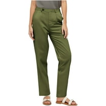 Women's Straight Casual Work Pants With Solid Color Buttons Versatile Commuting Work Pants With Pockets (2XL, Army Green)