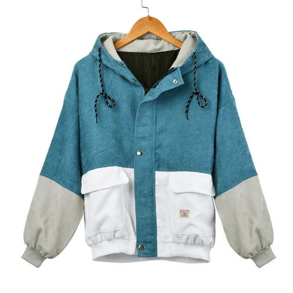 BYHONG Women Long Sleeve Corduroy Patchwork Oversize Jacket Windbreaker Coat Overcoat Womens Coats Coat for Women Blue M