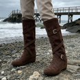 thumbnail image 5 of Flat Mid Calf Boots With Strap Buckle Design for Women Suede Heel Pull-On Closed Toe Casual Winter, 5 of 5