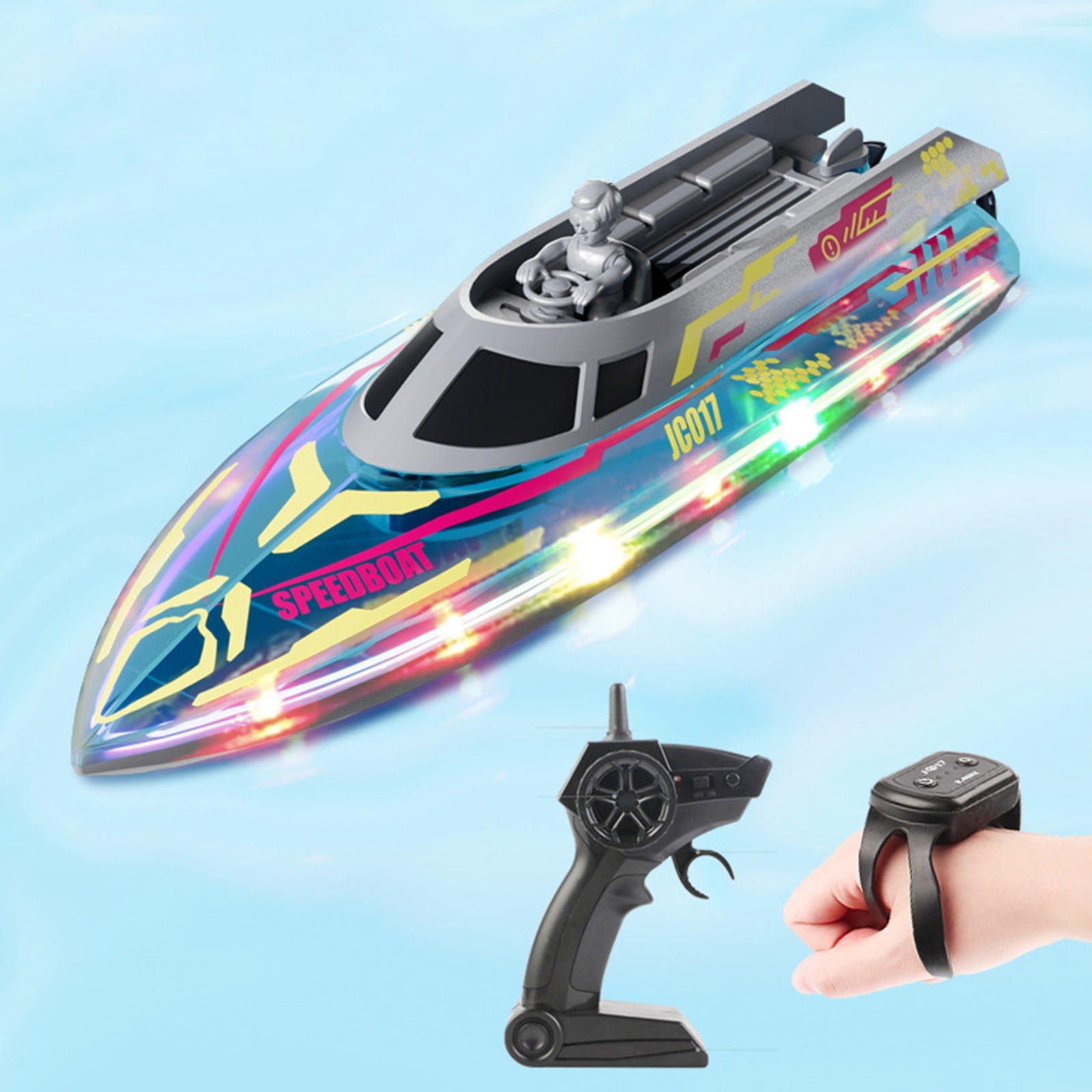 Remote Control Boat With 2.4G Control High Speed LED Lights For Outdoor Pool Durable And High Performance Toy For Ages 7 And Up 49mhz Remote Control Replacement Easy Control Remote Control Plane for