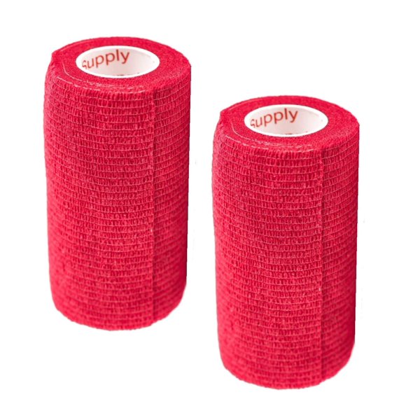 Vet Wrap Tape (Red) (2 Pack) (2 Inch x 15 feet) Self Adhesive Adherent Adhering Cohesive Flex Self Stick Bandage Grip Roll Dog Cat Pet Horse