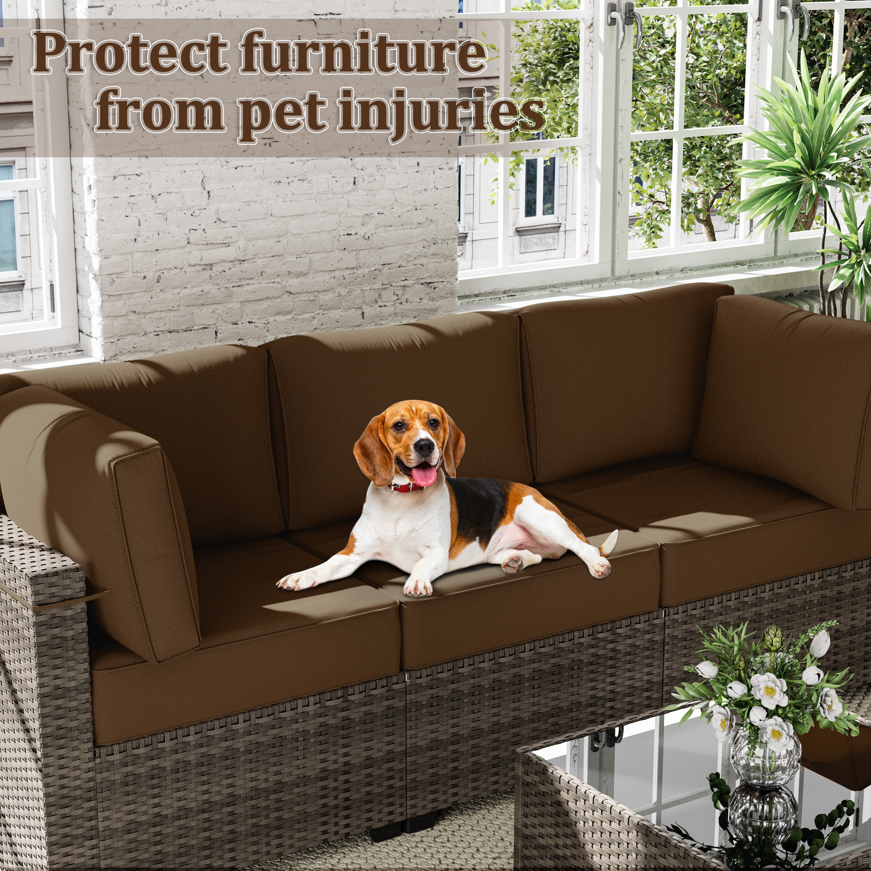 Snubbull 8 Pcs 25.6" x 23.6" Cushion Covers for Patio Furniture, Outdoor Waterproof Cushion Slipcovers Replacement with Zipper, Chocolate