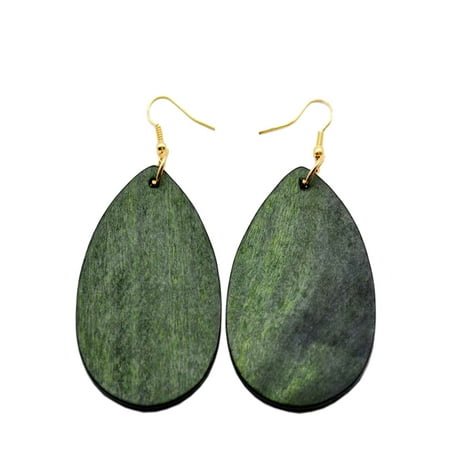 Purple Glass Teardrop Earrings - StylesILove Womens Girls Fashion Teardrop Shaped Wood Dangle Earrings (Olive)