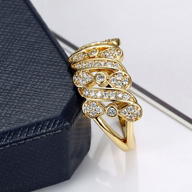 ADDHAT 2Ud Anillo Para Mujer Con De En Cobre Dorado Con Zirconia Decorativo