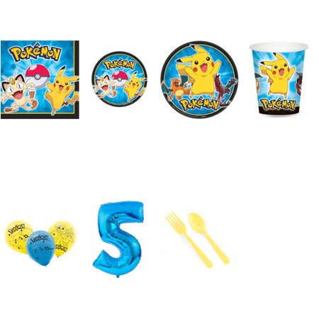 Pokemon Party Supplies Party Pack For 32 With Blue #4 Balloon