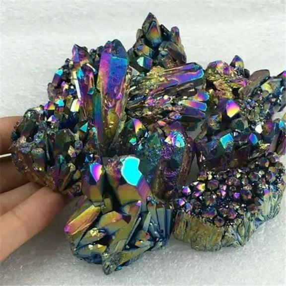 K-KED Natural Aura Colorful Titanium Bismuth Healing Quartz Crystal Point Cluster Rock-About 150g