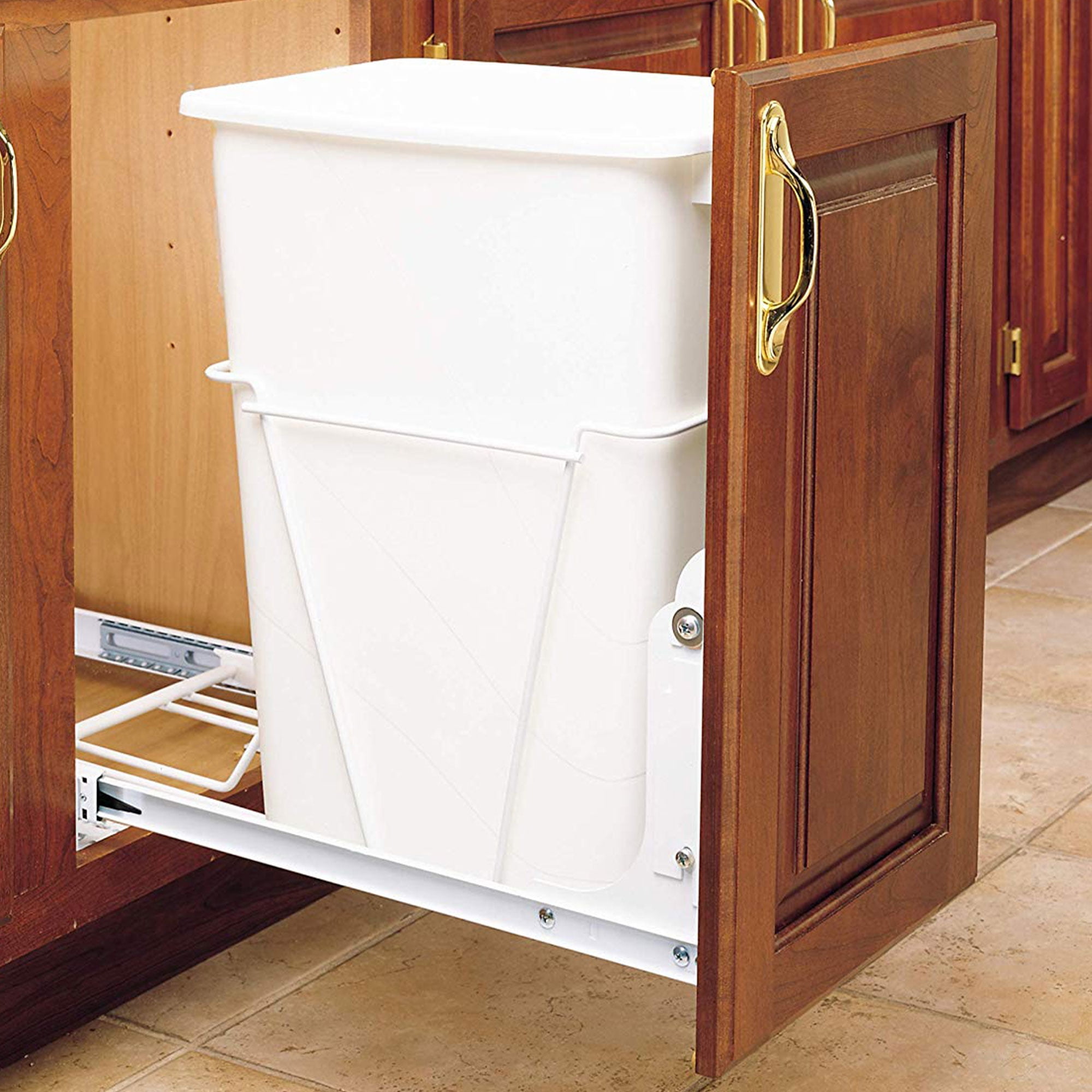 Rev-A-Shelf Single Pullout 35 qt. Sliding Trash Can for Kitchen, RV-12PB