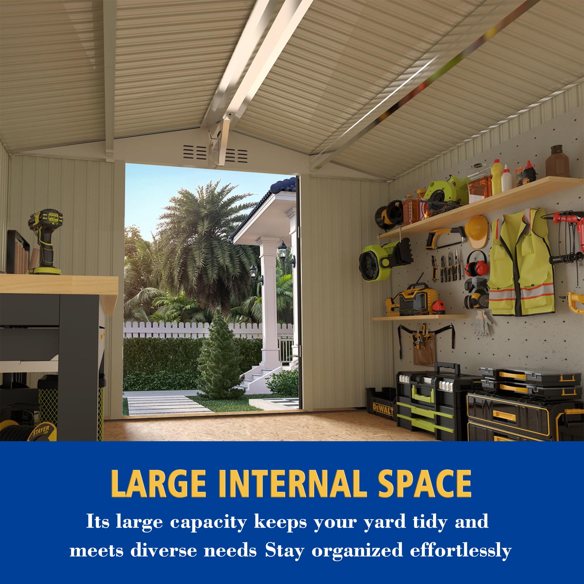 10x8 FT Outdoor Metal Storage Shed with Lockable Double Doors, Clear Window & Air Vent, Large Garden Tool Shed for Lawn Mowers, Bikes, Patio Furniture, Trash Bins, Backyard, Gray