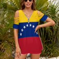 thumbnail image 3 of Venezuela Flag Womens Summer V Neck Zipper Top Short Sleeve T Shirt Off Shoulder Top Casual Classy Loose Shirts, 3 of 7