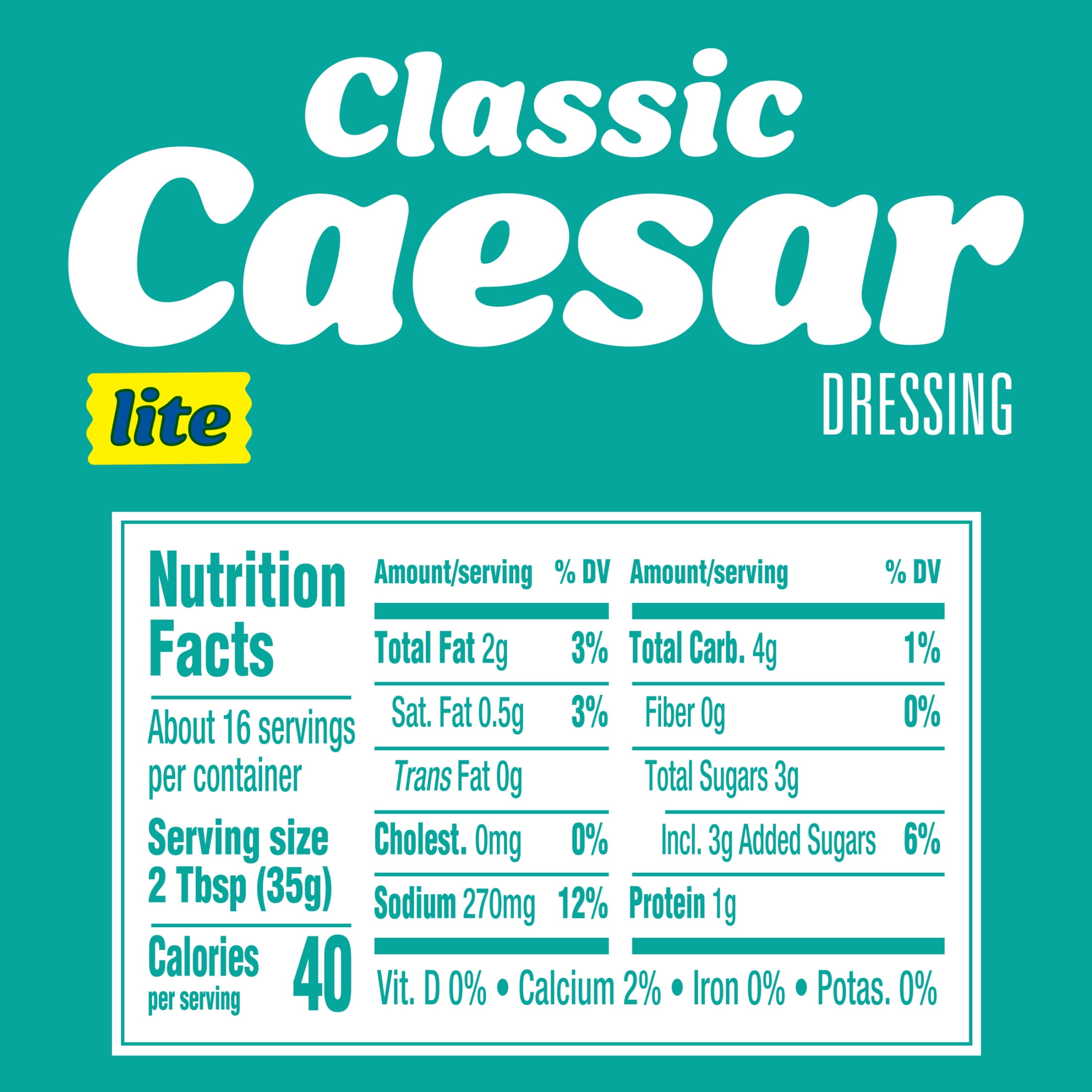 (4 pack) Kraft Lite Classic Caesar Dressing, 16 fl oz Bottle