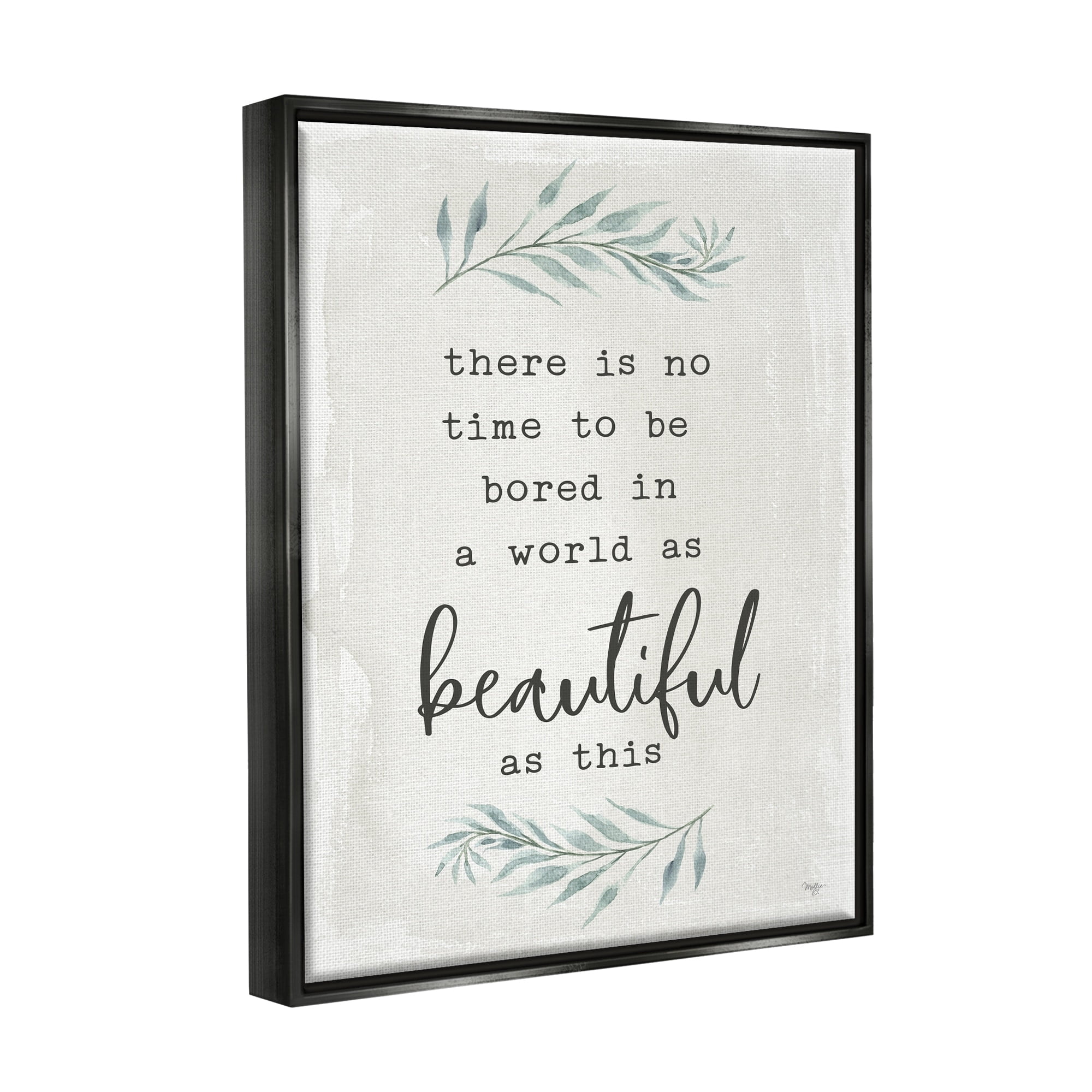 Stupell Industries Inspirational Beautiful World Botanical Typewriter Text Phrase Graphic Art Metallic Gold Floating Framed Canvas Print Wall Art, Design by Mollie B.