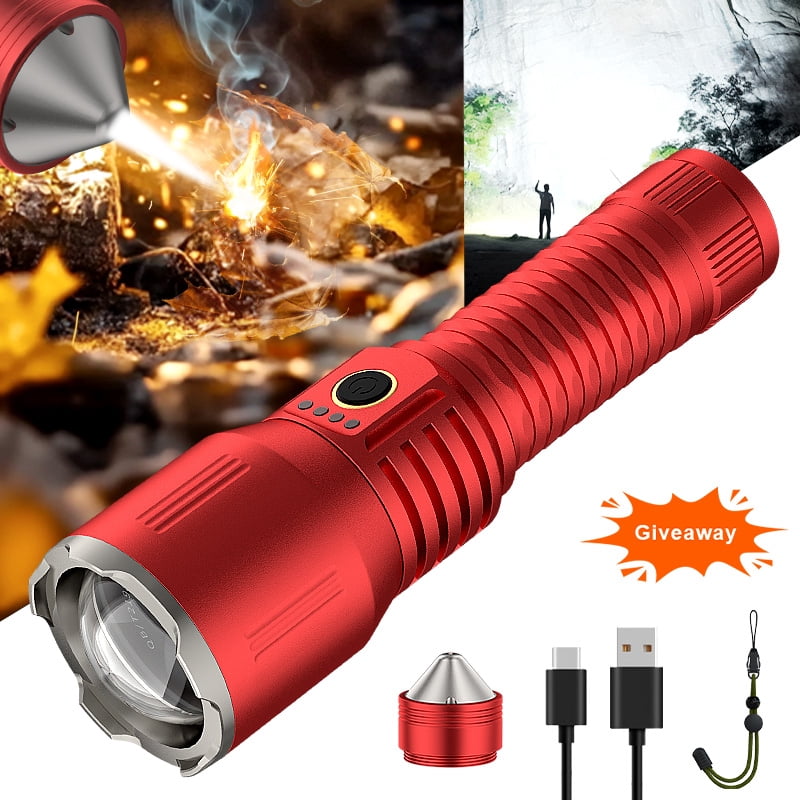 Skyfire High-Lumen, Ultra-Bright Rechargeable LED Flashlight with Zoom, Reverse Charging, Three Modes