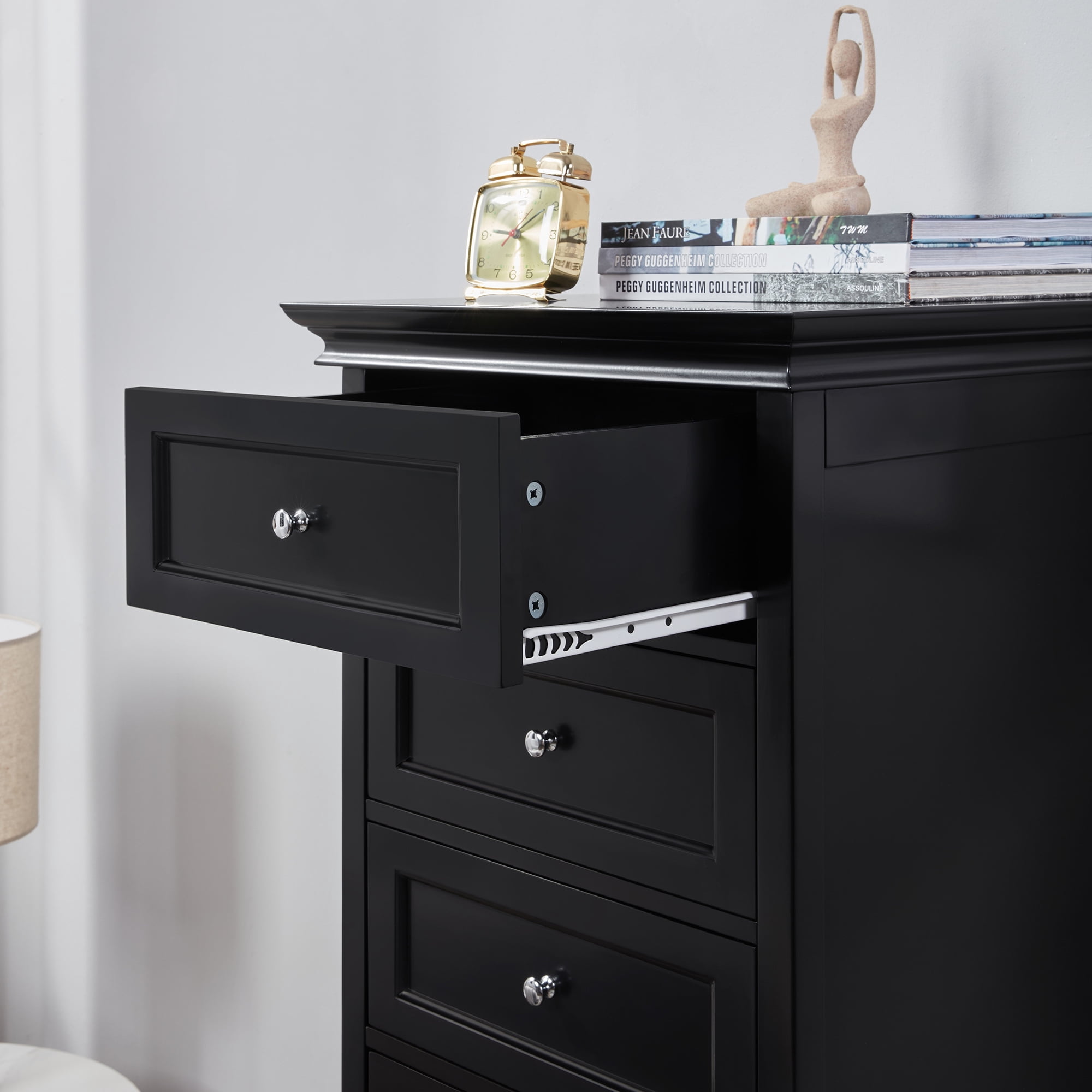 BOUQUETYZ Tall Skinny Black Dresser with 7-Drawer, Tall Narrow Chest of Drawers for Bedroom, Solid Wood Legs & Silent Metal Glides, 52" H