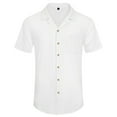 thumbnail image 4 of YOTMKGDO Shirts for Men, Men's Casual Fashion Solid Color Loose Trend Button Cuban Neck Short Sleeved Shirt Short Sleeve Button Down Men, White 5X-Large, 4 of 8
