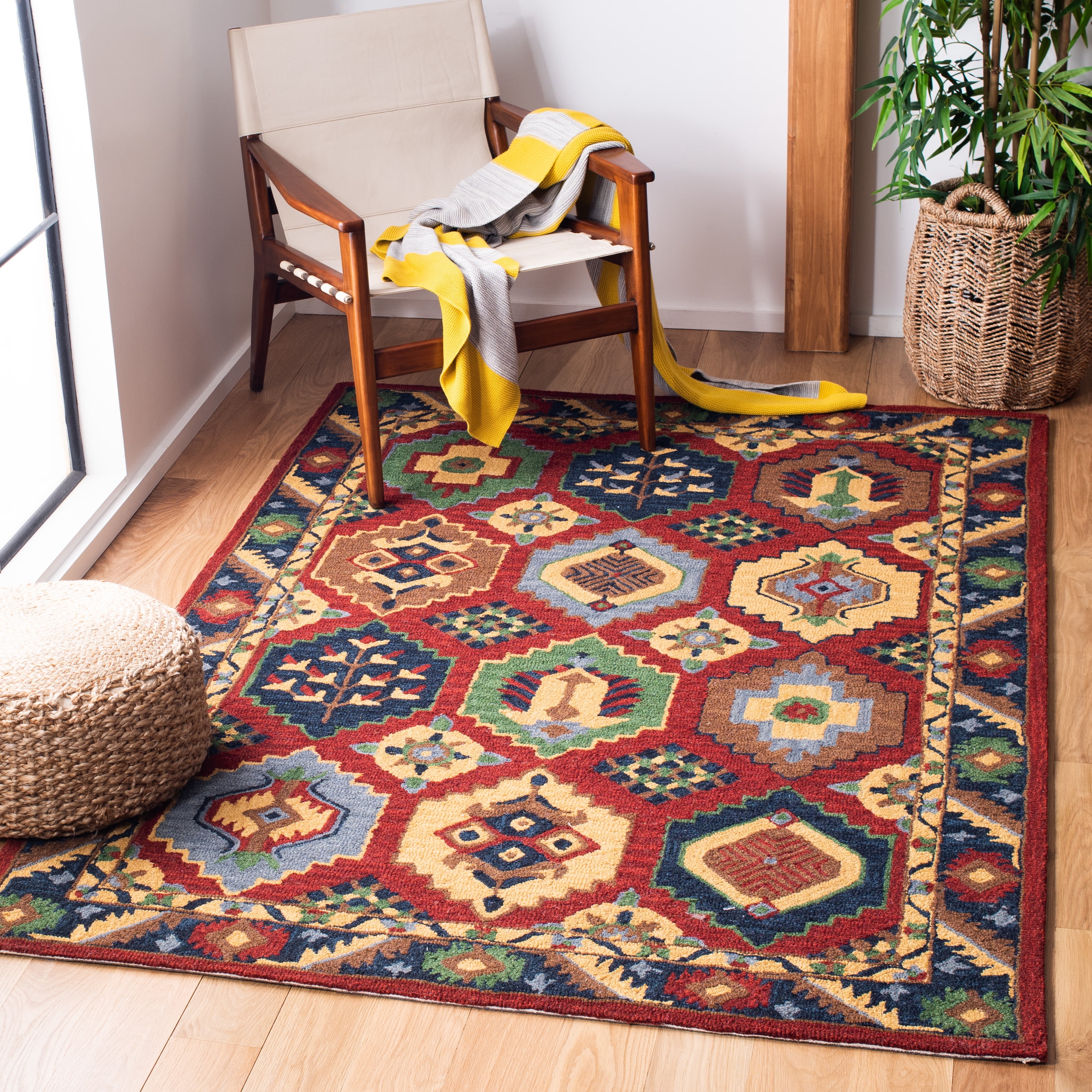 SAFAVIEH Heritage Fion Tribal Wool Area Rug, Red/Gold, 6' x 6' Square