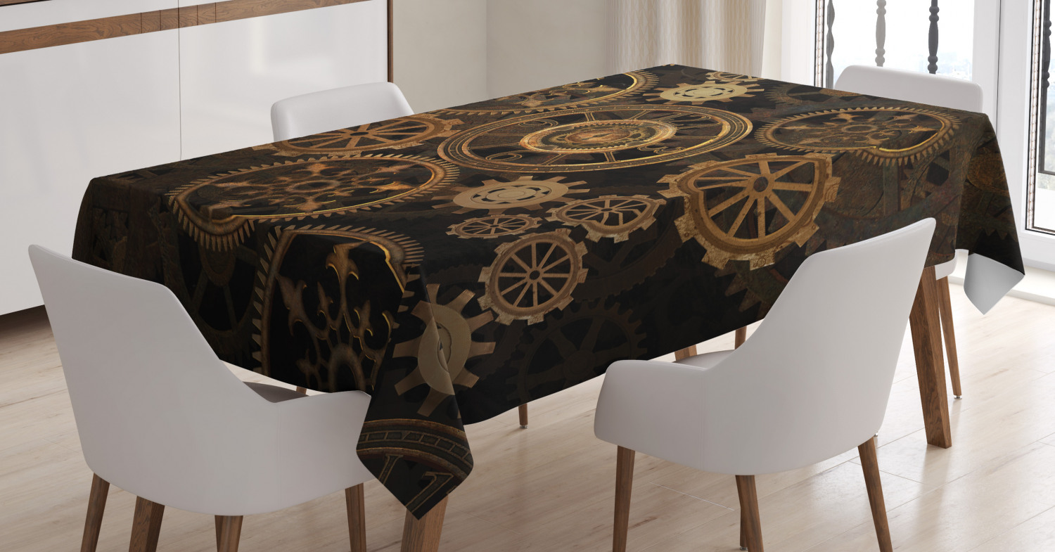 Steampunk Tablecloth, Dark Toned Mechanical Composition Including