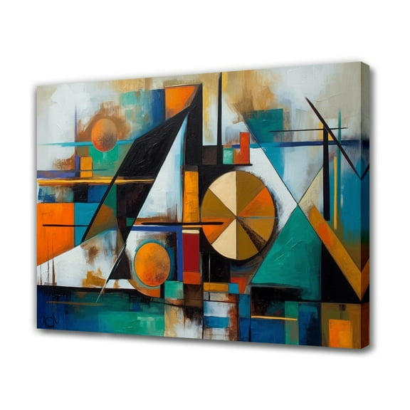 Abstract Artwork Of Circles Triangles With Orange Blue And Black Background Canvas Poster Bedroom Decor Sports Landscape Office Room Decor Gift,Frame-style,20x30inch(50x75cm)