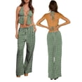 thumbnail image 2 of Argulvti Women Summer Pants Outfits Polyester Stripe Tie-Up Halter Neck Backless Sleeveless Tank Tops Wide-Leg Pants Set, 2 of 6