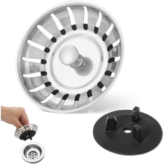 2-in-1 Sink Strainer Basket - Ø 80 mm - Sink Strainer - Suitable for IKEA Atlant and Domsjö Sink Siphon - Seal - Drain Plug - Kitchen Spare Part