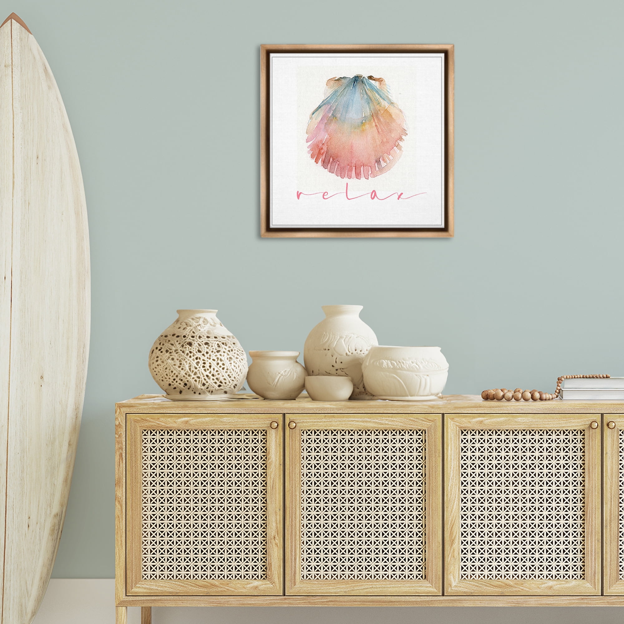 Stupell Industries Scallop Shell Relax Nautical & Beach Painting Brown Floater Framed Canvas Art Print Wall Art, 25 x 25