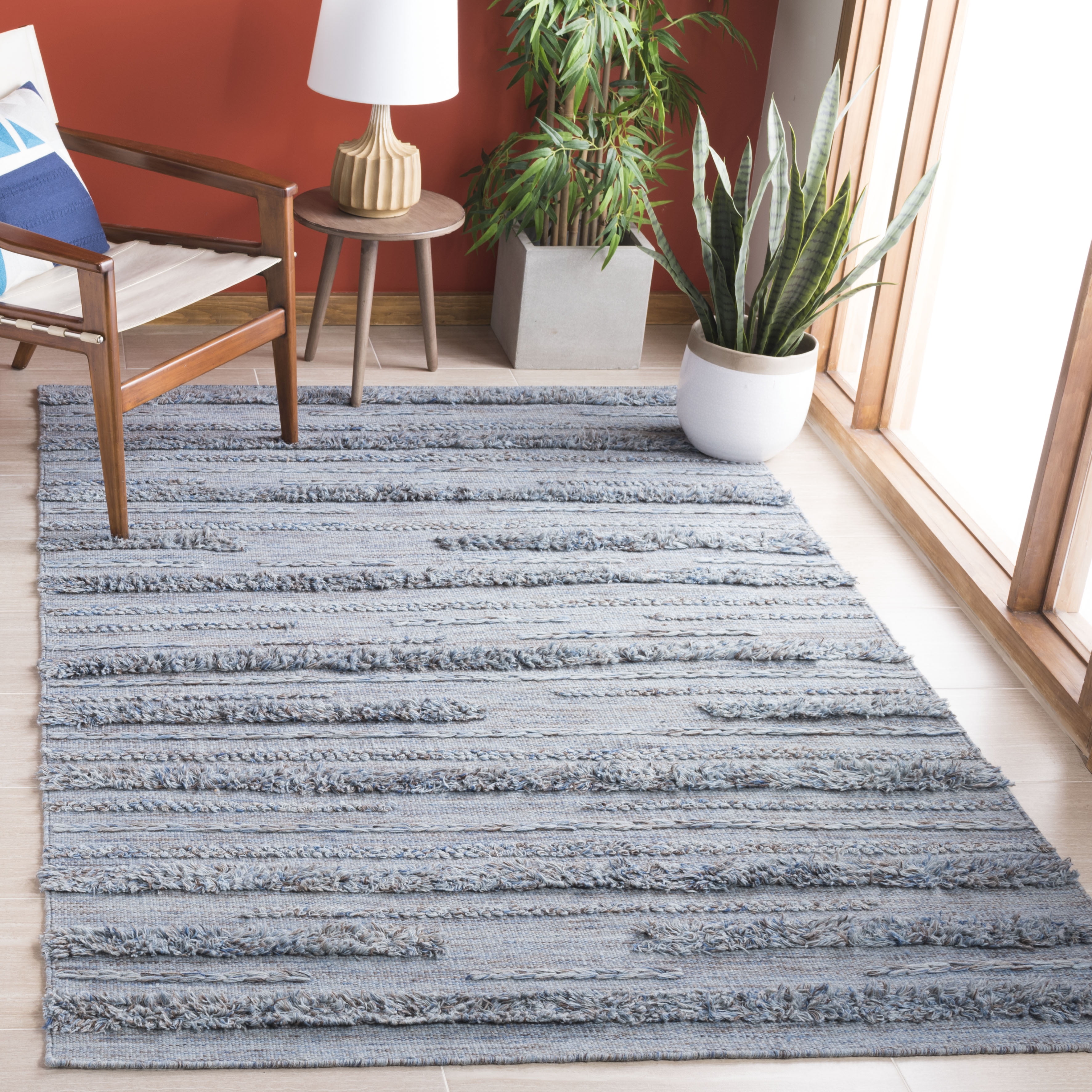 SAFAVIEH Vermont Zavanna Striped Area Rug, Grey/Blue, 4' x 6'