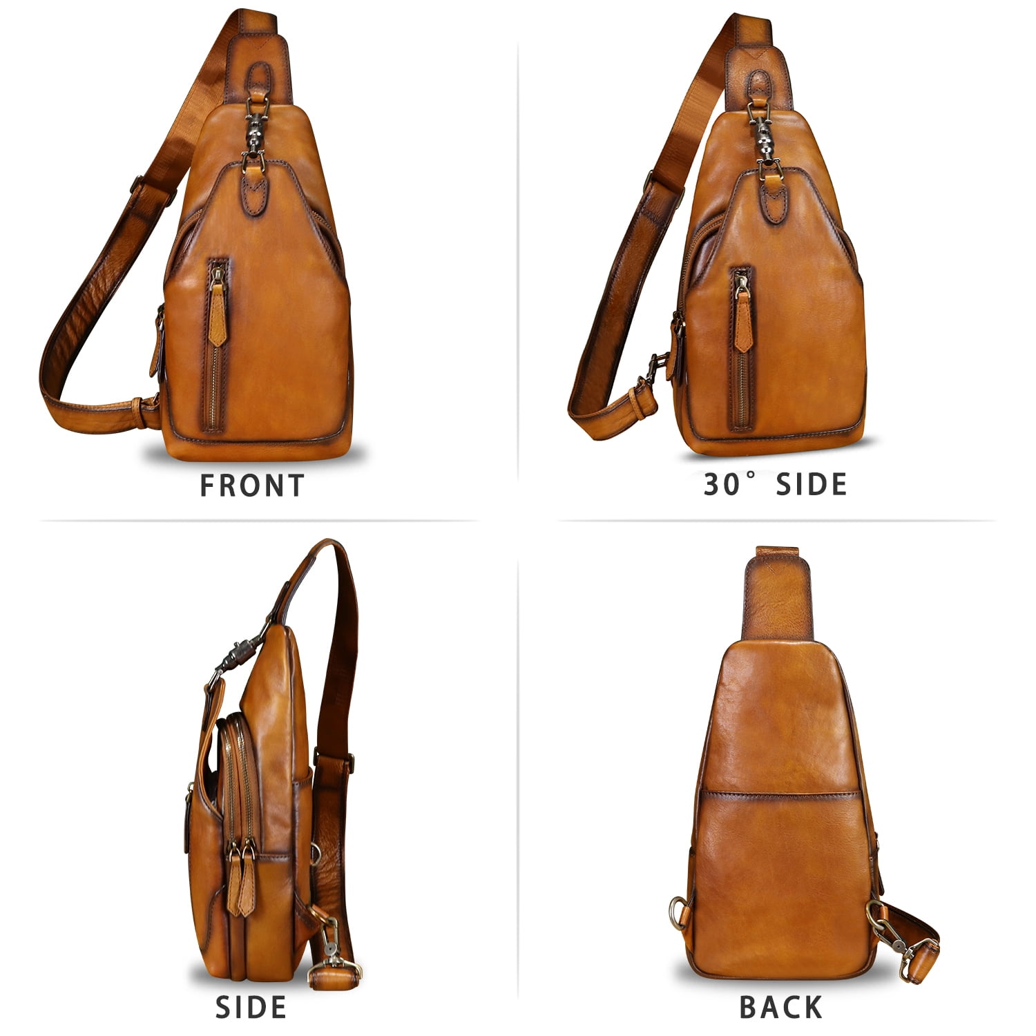 Genuine Leather Sling Bag for Women Men Retro Sling Backpack Purse Crossbody Bag
