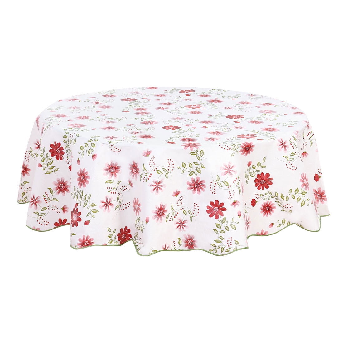 Vinyl Home Tablecloth Round Tables 71" Dia Red Flower Pattern Floral