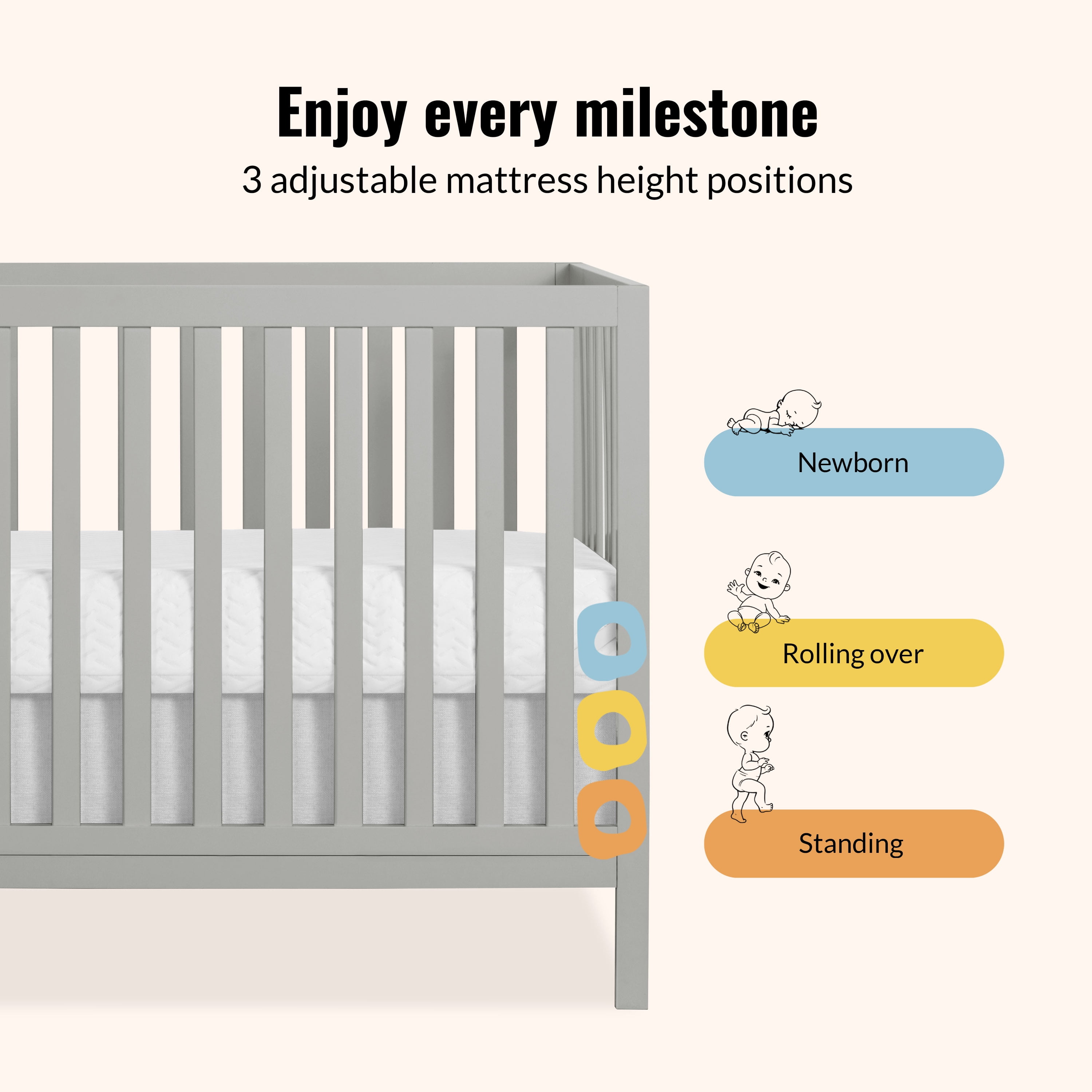 Dream On Me Synergy MOD 5-in-1 Convertible Crib, Converts from Baby Crib to Toddler Bed, Day Bed, Kids Bed and Full Size Bed, Three Adjustable Mattress Height Positions, Cool Gray