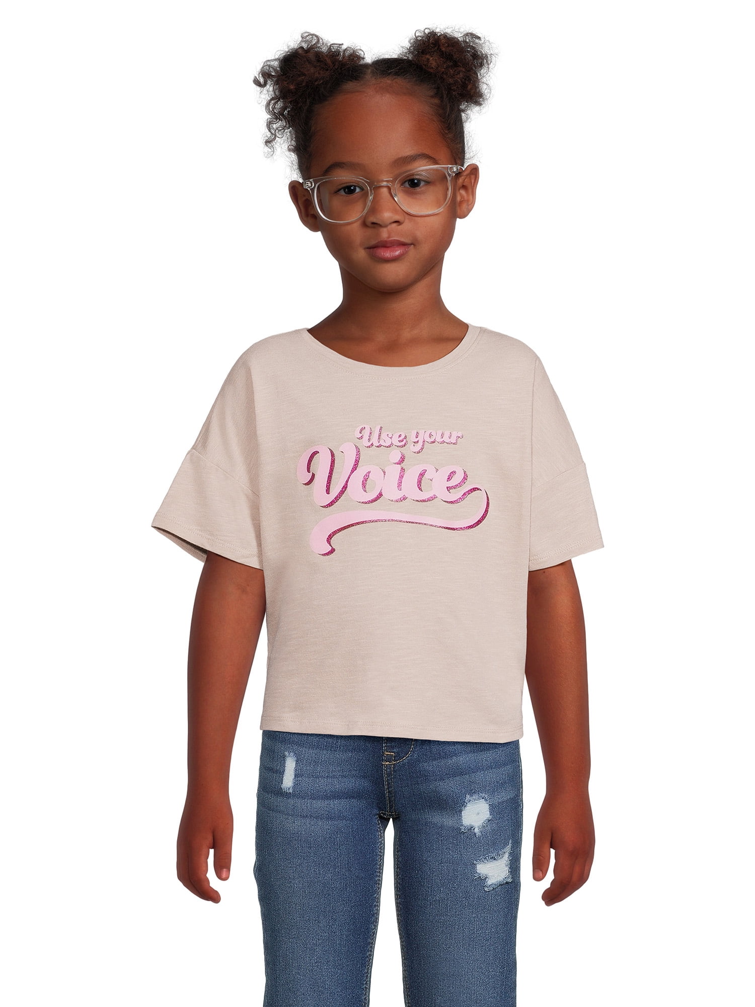 Athletic Works Girls Active Cropped Graphic Tee 2-Pack, Sizes 4-18 & Plus