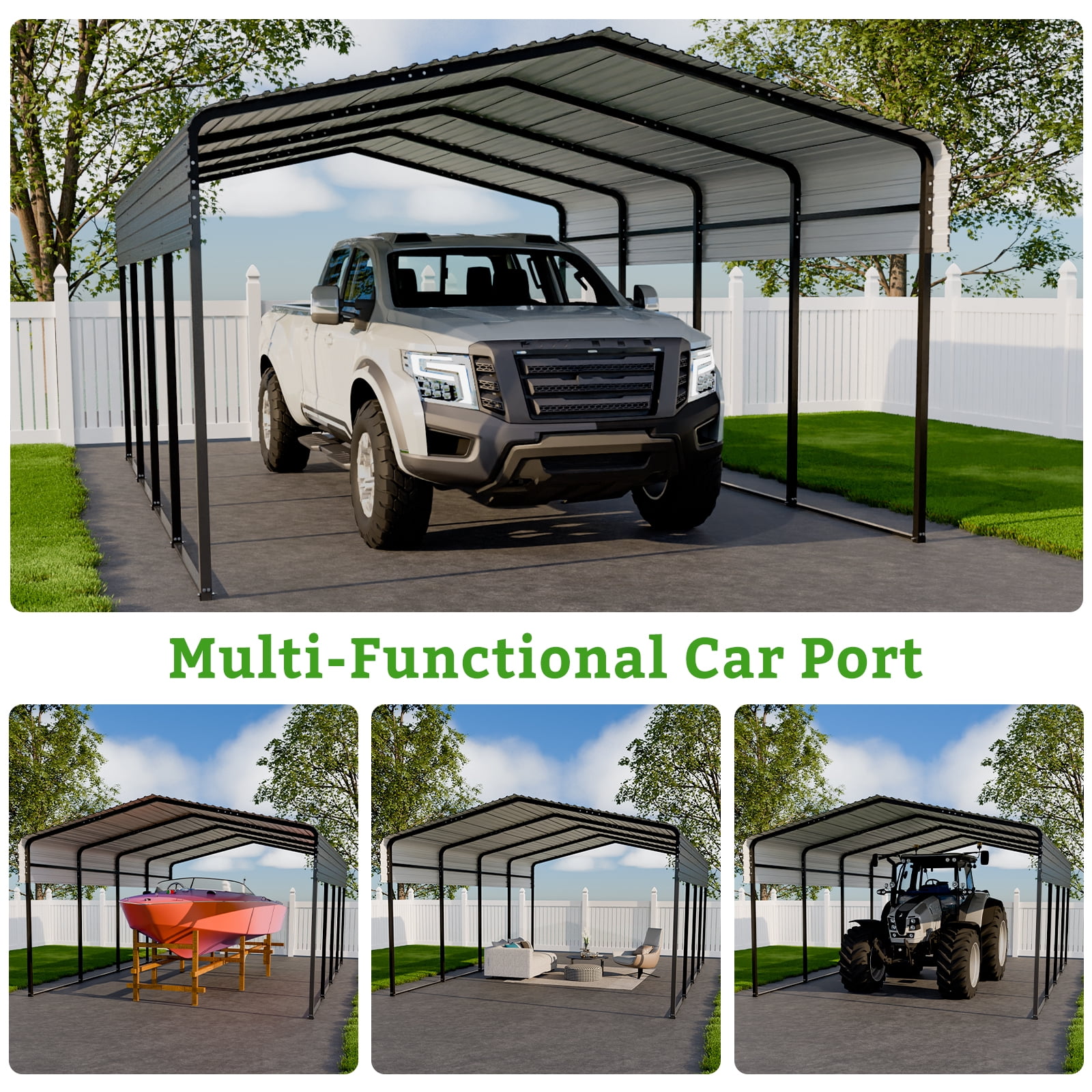 NUGRIART 10x15 FT Heavy Duty Metal Carport,Outdoor Carport Canopy with Galvanized Steel Roof & Reinforced Base for Trucks, Boats,Party