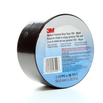 3M General Purpose Vinyl Tape 764 Black, 2 in x 36 yd 5.0 mil (Pack of 1)