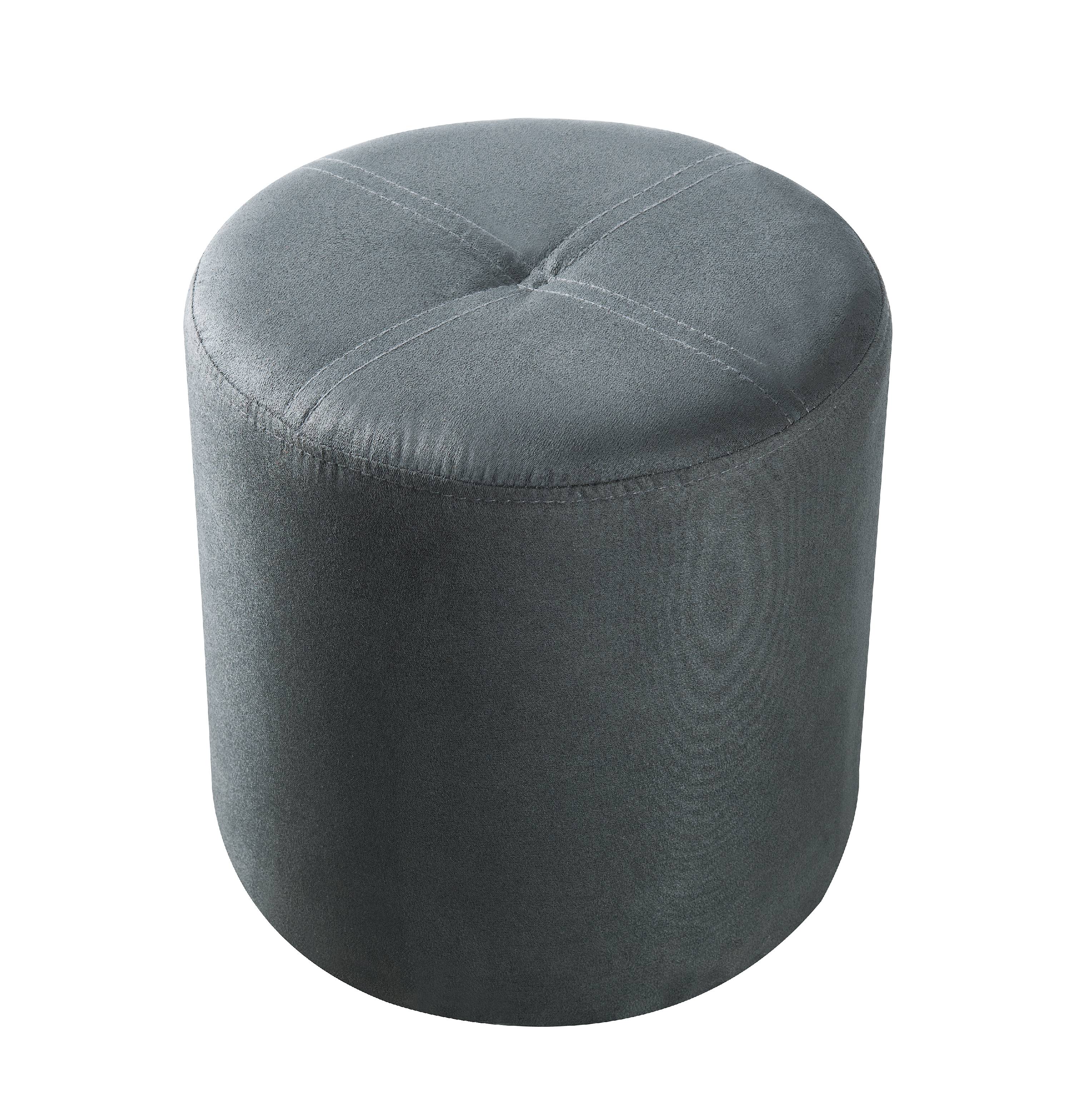 Ula Contemporary 13.5" Round Ottoman Footstool, Gray Microfiber
