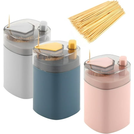 

3Pcs Toothpick Holder Dispensers Sturdy Safe Portable Toothpick Holder with 200Pcs Toothpicks Pop-Up Automatic Tooth Pick Dispenser for Kitchen Restaurant Thickening Container Pocket Novelty