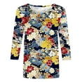 thumbnail image 4 of CYMMPU Women's Crewneck Floral Printed Flowy Blouse 3/4 Length Sleeve Basic Tees Business Work Blouses Casual Shirts Tunic Tops Summer Fall 2025 Clothes Multicolor L, 4 of 5