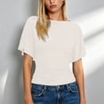 thumbnail image 2 of Womens Tops Womens Waist Short Sleeve Tops Casual Boat Neck Ruched Knit Top Trendy Going Out Tee Shirts, 2 of 6