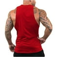thumbnail image 3 of Sakmal Red Men Tank Tops Red Crew Neck Gym Solid Workout Camisole Tunic Tops, 3 of 4