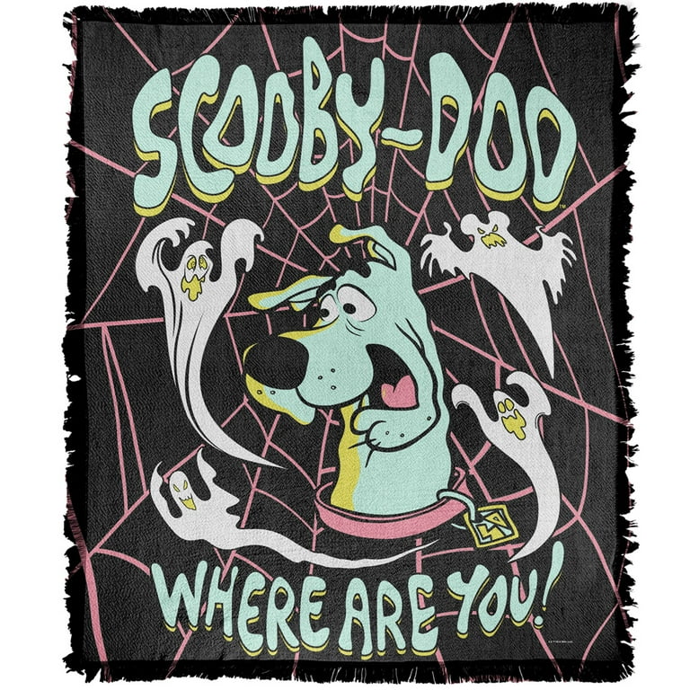 Scooby Doo Blanket 50 x60 Spooky Ghosts Woven Tapestry Cotton Blend Fringed Throw Blanket